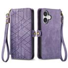 For iPhone 16 Plus Geometric Zipper Wallet Side Buckle Leather Phone Case(Purple) - 2