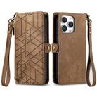 For iPhone 16 Pro Max Geometric Zipper Wallet Side Buckle Leather Phone Case(Brown) - 2