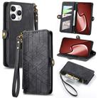 For iPhone 16 Pro Max Geometric Zipper Wallet Side Buckle Leather Phone Case(Black) - 1