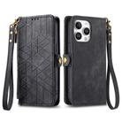 For iPhone 16 Pro Max Geometric Zipper Wallet Side Buckle Leather Phone Case(Black) - 2