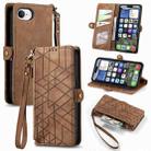 For iPhone 16e Geometric Zipper Wallet Side Buckle Leather Phone Case(Brown) - 1