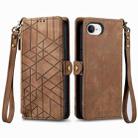 For iPhone 16e Geometric Zipper Wallet Side Buckle Leather Phone Case(Brown) - 2