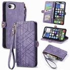 For iPhone 16e Geometric Zipper Wallet Side Buckle Leather Phone Case(Purple) - 1