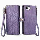 For iPhone 16e Geometric Zipper Wallet Side Buckle Leather Phone Case(Purple) - 2
