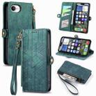 For iPhone 16e Geometric Zipper Wallet Side Buckle Leather Phone Case(Green) - 1