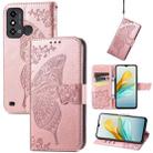 For ZTE Blade A53 Butterfly Love Flower Embossed Leather Phone Case(Rose Gold) - 1