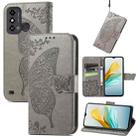 For ZTE Blade A53 Butterfly Love Flower Embossed Leather Phone Case(Gray) - 1