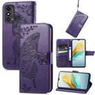For ZTE Blade A53 Butterfly Love Flower Embossed Leather Phone Case(Dark Purple) - 1