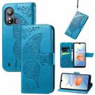 For ZTE Blade L220 Butterfly Love Flower Embossed Leather Phone Case(Blue) - 1