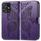 For ZTE Blade A73 4G Butterfly Love Flower Embossed Leather Phone Case(Dark Purple) - 1