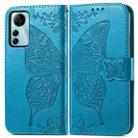 For ZTE Blade V41 Smart Butterfly Love Flower Embossed Leather Phone Case(Blue) - 1