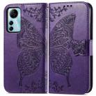 For ZTE Blade V41 Smart Butterfly Love Flower Embossed Leather Phone Case(Dark Purple) - 1