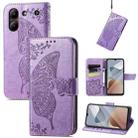 For ZTE  Blade A54 Butterfly Love Flower Embossed Leather Phone Case(Light Purple) - 1