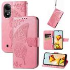 For ZTE Blade A33S Butterfly Love Flower Embossed Leather Phone Case(Pink) - 1