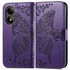 For ZTE Blade A33S Butterfly Love Flower Embossed Leather Phone Case(Dark Purple) - 2