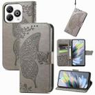 For ZTE Blade A75 4G Butterfly Love Flower Embossed Leather Phone Case(Gray) - 1