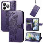 For ZTE Blade A75 4G Butterfly Love Flower Embossed Leather Phone Case(Dark Purple) - 1