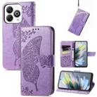 For ZTE Blade A75 4G Butterfly Love Flower Embossed Leather Phone Case(Light Purple) - 1