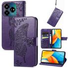 For ZTE Blade V60 Vita Butterfly Love Flower Embossed Leather Phone Case(Dark Purple) - 1