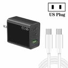 GaN PD65W Type-C x 2 + USB3.0 Charger with Type-C to Type-C Data Cable ,US Plug(Black) - 1