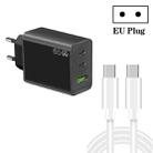 GaN PD65W Type-C x 2 + USB3.0 Charger with Type-C to Type-C Data Cable ,EU Plug(Black) - 1