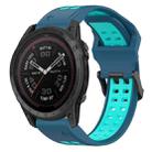 For Garmin Fenix 7 Pro 47mm 22mm Two-Color Reverse Buckle Silicone Watch Band(Blue+Teal) - 1