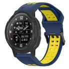 For Garmin Instinct Crossover Solar 22mm Two-Color Reverse Buckle Silicone Watch Band(Blue+Yellow) - 1