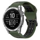 For Garmin Fenix 7 22mm Two-Color Reverse Buckle Silicone Watch Band(Army Green+Black) - 1