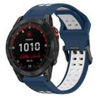 For Garmin Fenix 7 Solar 22mm Two-Color Reverse Buckle Silicone Watch Band(Blue+White) - 1