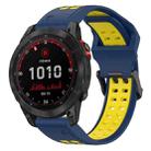 For Garmin Fenix 7 Solar 22mm Two-Color Reverse Buckle Silicone Watch Band(Blue+Yellow) - 1