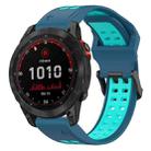 For Garmin Fenix 7 Solar 22mm Two-Color Reverse Buckle Silicone Watch Band(Blue+Teal) - 1