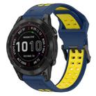 For Garmin Fenix 7 Sapphire Solar 22mm Two-Color Reverse Buckle Silicone Watch Band(Blue+Yellow) - 1