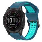 For Garmin Fenix 7 Sapphire Solar 22mm Two-Color Reverse Buckle Silicone Watch Band(Blue+Teal) - 1