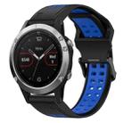 For Garmin Fenix 5 22mm Two-Color Reverse Buckle Silicone Watch Band(Black+Blue) - 1