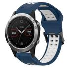 For Garmin Fenix 5 22mm Two-Color Reverse Buckle Silicone Watch Band(Blue+White) - 1