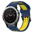 For Garmin Fenix 5 22mm Two-Color Reverse Buckle Silicone Watch Band(Blue+Yellow) - 1