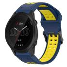 For Garmin Forerunner 945 22mm Two-Color Reverse Buckle Silicone Watch Band(Blue+Yellow) - 1