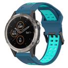 For Garmin Fenix 5 Plus 22mm Two-Color Reverse Buckle Silicone Watch Band(Blue+Teal) - 1