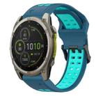 For Garmin Fenix 8 MIP 47mm Two Color Reverse Buckle 22mm Silicone Watch Band(Blue+Teal) - 1