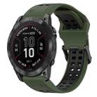 For Garmin Fenix 7X Pro 51mm 26mm Two-Color Reverse Buckle Silicone Watch Band(Army Green+Black) - 1