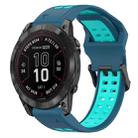 For Garmin Fenix 7X Pro 51mm 26mm Two-Color Reverse Buckle Silicone Watch Band(Blue+Teal) - 1