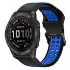 For Garmin Fenix 7X 26mm Two-Color Reverse Buckle Silicone Watch Band(Black+Blue) - 1