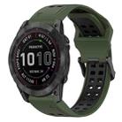 For Garmin Fenix 7X 26mm Two-Color Reverse Buckle Silicone Watch Band(Army Green+Black) - 1