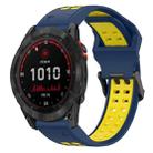 For Garmin Fenix 7X Solar 26mm Two-Color Reverse Buckle Silicone Watch Band(Blue+Yellow) - 1