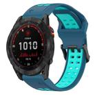 For Garmin Fenix 7X Solar 26mm Two-Color Reverse Buckle Silicone Watch Band(Blue+Teal) - 1