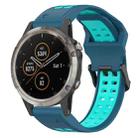 For Garmin Fenix 5X Plus 26mm Two-Color Reverse Buckle Silicone Watch Band(Blue+Teal) - 1