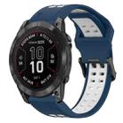 For Garmin Fenix 7S Pro 42mm 20mm Two-Color Reverse Buckle Silicone Watch Band(Blue+White) - 1