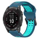 For Garmin Fenix 7S Pro 42mm 20mm Two-Color Reverse Buckle Silicone Watch Band(Blue+Teal) - 1