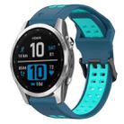 For Garmin Fenix 7S 20mm Two-Color Reverse Buckle Silicone Watch Band(Blue+Teal) - 1