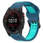 For Garmin Fenix 7S Solar 20mm Two-Color Reverse Buckle Silicone Watch Band(Blue+Teal) - 1